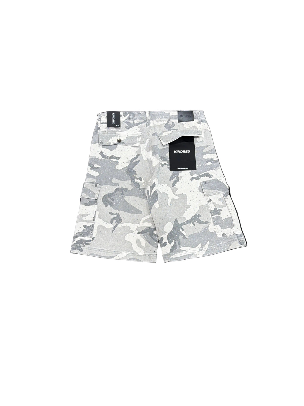 kindred white camo shorts with rhinestones