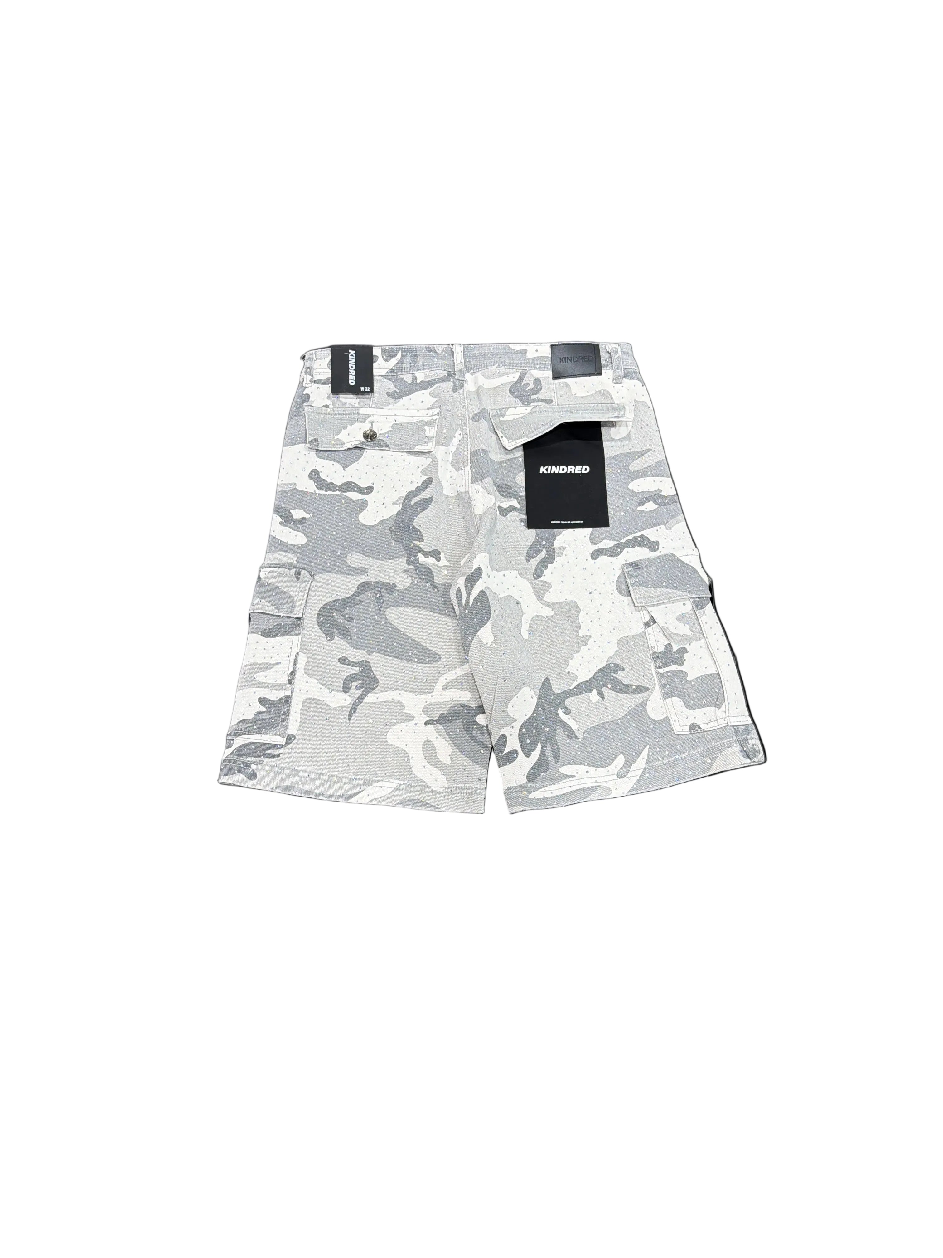kindred white camo shorts with rhinestones