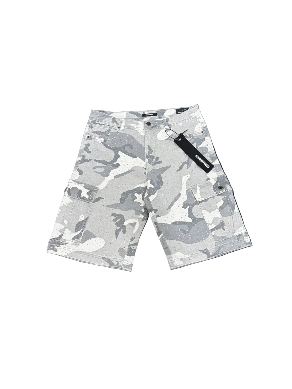 kindred white camo shorts with rhinestones