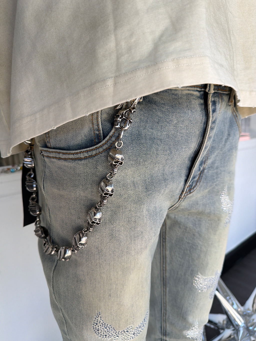 Silver skull wallet chain