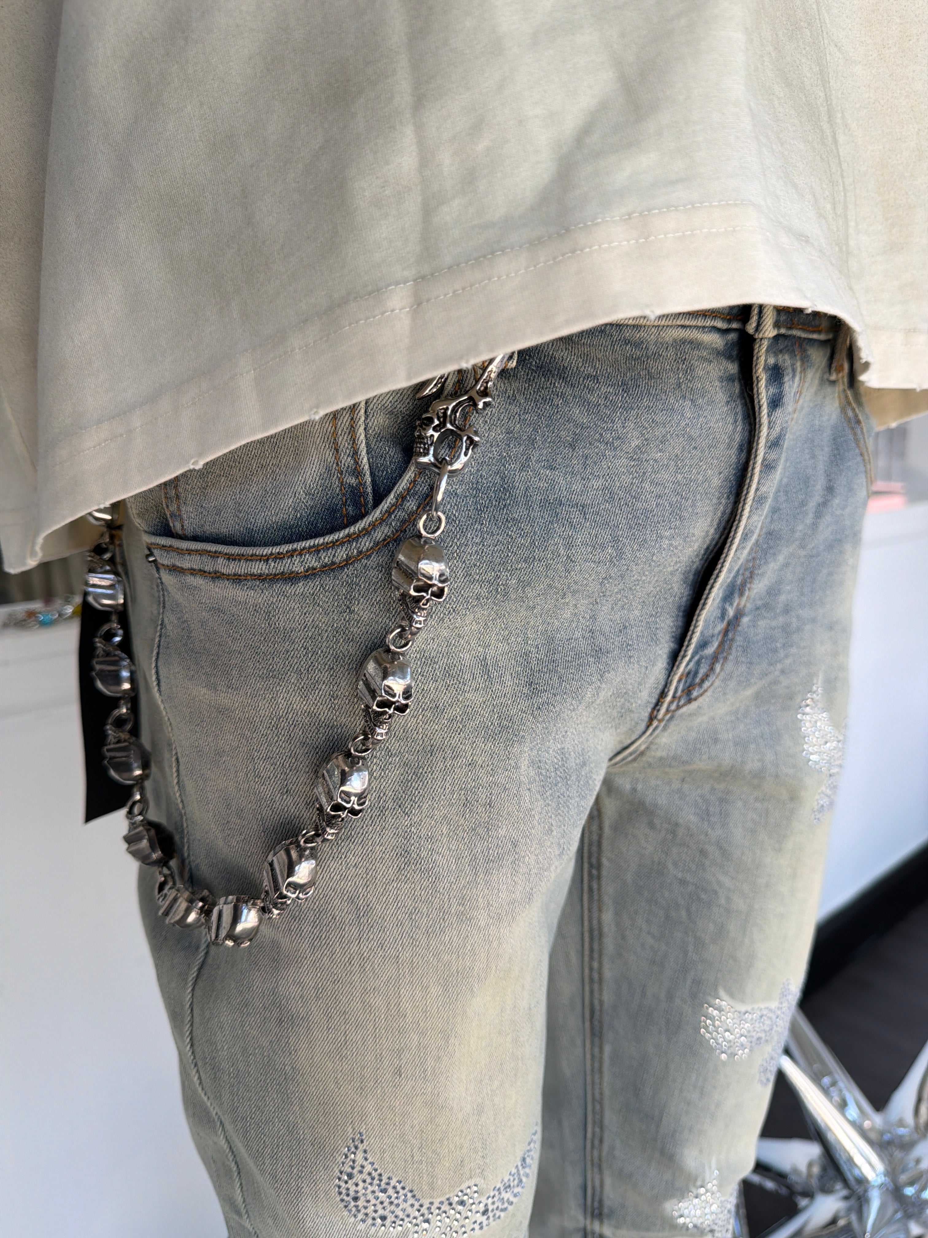 Silver skull wallet chain