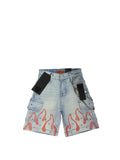 Kids Elite premium denim   Orange flame jean shorts