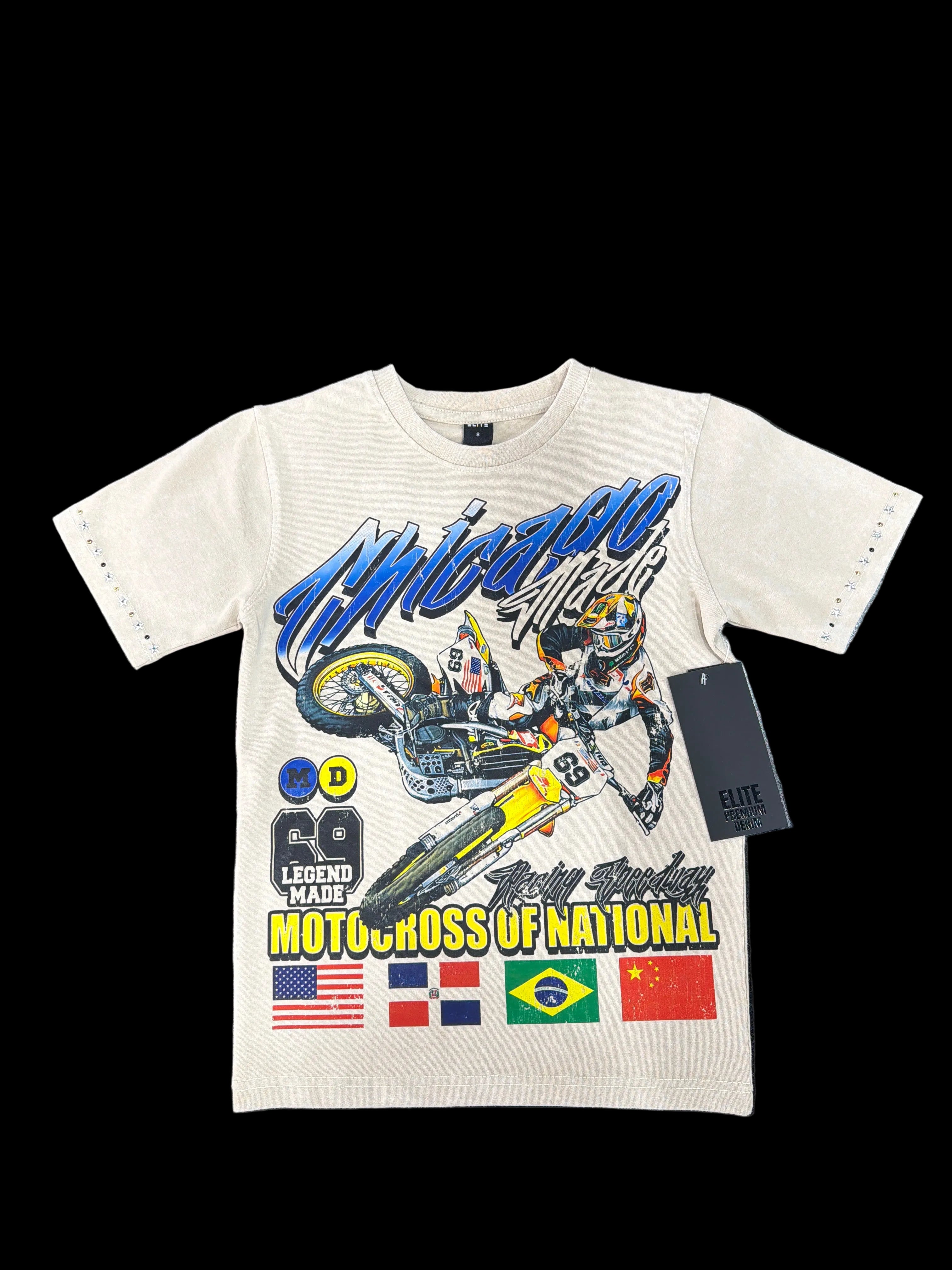 Kids Elite Denim “motocross” tee (tan)